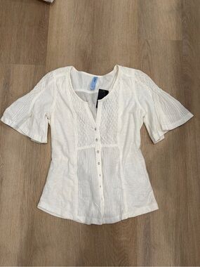 next Ivory Button-Front Lace-Panel Blouse
